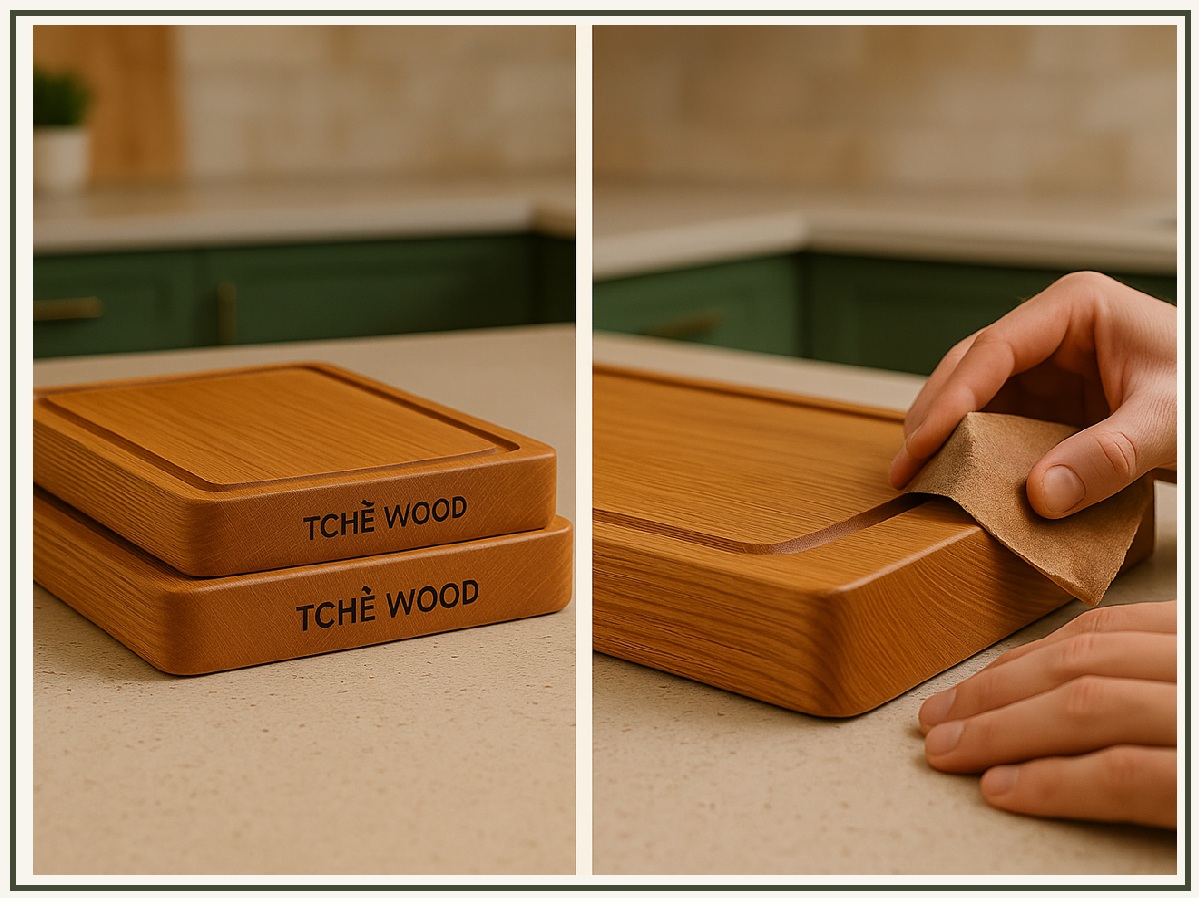 Tábuas sobre bancada de cozinha minimalista